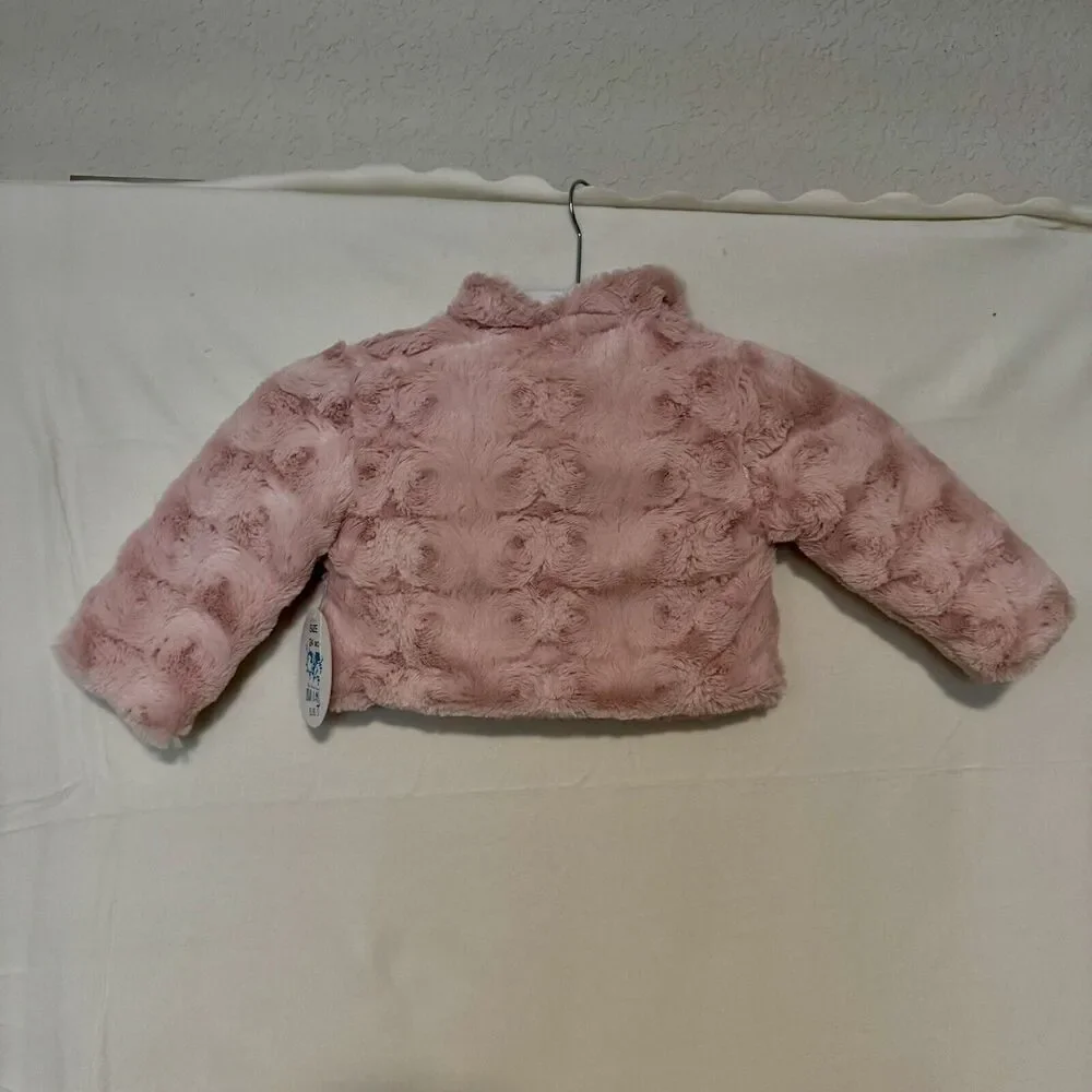 Luli & Me Toddler Girl Pink Cozy Fuzzy Coat Pom Poms Sz 24month‎ NWT